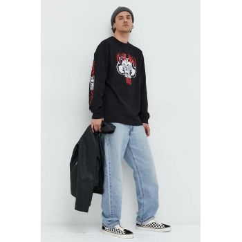 Vans longsleeve din bumbac , culoarea negru, cu imprimeu