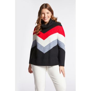 Pulover cu guler inalt si model colorblock de firma original