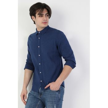 Camasa slim fit din amestec de in