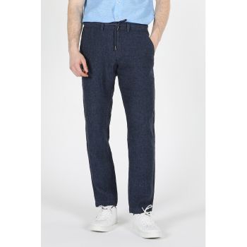 Pantaloni chino din in cu snur de ajustare in talie