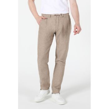 Pantaloni chino din in cu snur de ajustare in talie