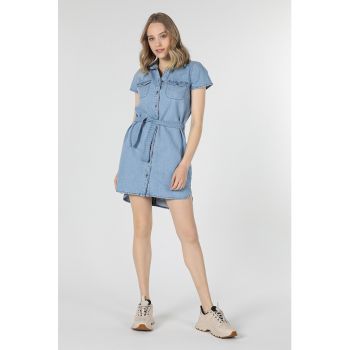 Rochie din denim cu buzunare pe piept ieftina