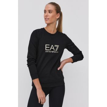 EA7 Emporio Armani Bluză femei, culoarea negru, cu imprimeu