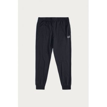 EA7 Emporio Armani pantaloni de trening din bumbac culoarea albastru marin, neted