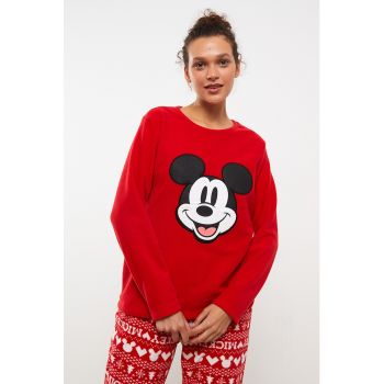 Pijama lunga cu model cu Mickey Mouse si motive de Craciun