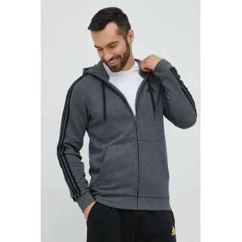 adidas bluza barbati, culoarea gri, cu glugă, cu imprimeu