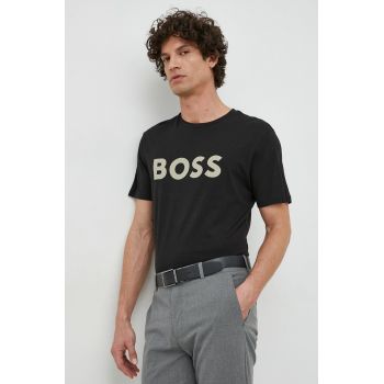 BOSS tricou din bumbac Boss Casual culoarea negru, cu imprimeu