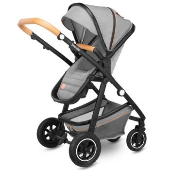 Carucior Lionelo Amber 3 in 1 Cadru aluminiu, Cu landou intarit si salteluta moale, Cu scoica auto testata ADAC, Reversibil, Maner ajustabil, Cu accesorii, Cu ventilatie panoramica 3D, Sarcina maxima 22 kg, Standard de siguranta EN1888-1, EN1466, ECE R12