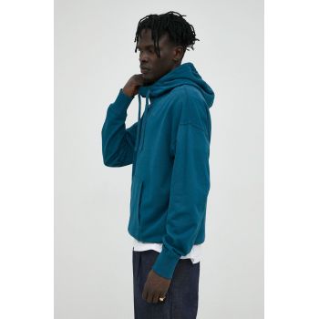 G-Star Raw hanorac de bumbac barbati, culoarea turcoaz, cu glugă, neted