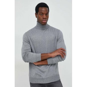 La Martina pulover din amestec de lana barbati, culoarea gri, light, cu guler ieftin
