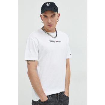 Tommy Jeans tricou din bumbac culoarea alb, cu imprimeu