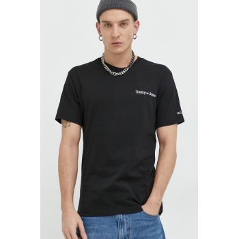 Tommy Jeans tricou din bumbac culoarea negru, cu imprimeu