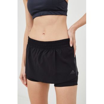 Adidas Performance pantaloni scurți de alergare run icons femei, culoarea negru, cu imprimeu, medium waist