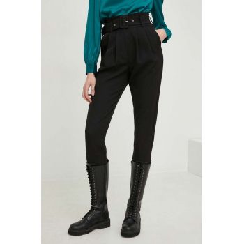 Answear Lab pantaloni femei, culoarea negru, fason tigareta, high waist