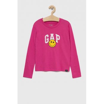 GAP longsleeve din bumbac pentru copii x smiley world culoarea roz