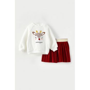 Set de fusta plisata si bluza sport cu maneci raglan Set de fusta plisata si bluza sport cu maneci raglan
