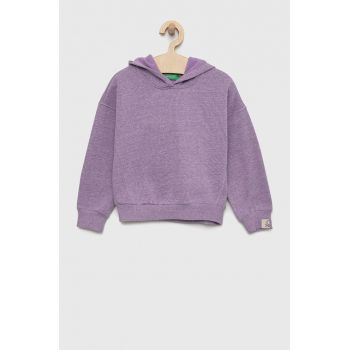 United Colors of Benetton bluza copii culoarea violet, cu glugă, melanj