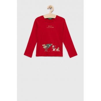 United Colors of Benetton longsleeve din bumbac pentru copii culoarea rosu