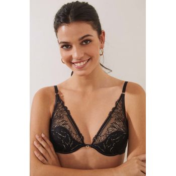 women'secret sutien Sense High Caprice culoarea negru, dantela, neted