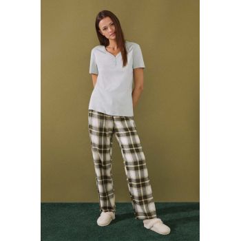 women'secret tricou de pijama din bumbac Mix & Match Mountain culoarea verde, bumbac