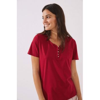 women'secret tricou de pijama din bumbac Mix & Match Nordic Xmas culoarea rosu, bumbac