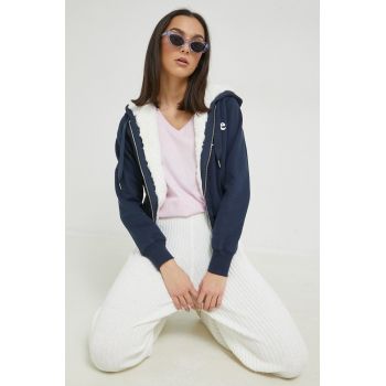 Abercrombie & Fitch bluza femei, culoarea albastru marin, cu glugă, cu imprimeu