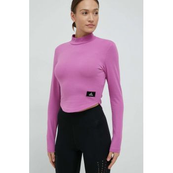 Adidas longsleeve femei, culoarea violet, cu turtleneck