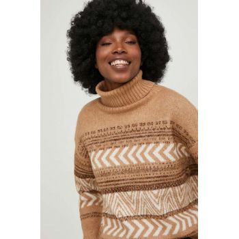 Answear Lab pulover femei, culoarea bej, călduros, cu guler de firma original