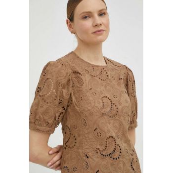 Herskind bluza din bumbac femei, culoarea maro, neted de firma originala