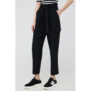 Dkny pantaloni femei, culoarea negru, fason cargo, high waist