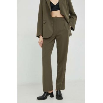 Samsoe Samsoe pantaloni femei, culoarea verde, drept, high waist