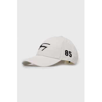 Tommy Jeans șapcă de baseball din bumbac culoarea alb, cu imprimeu