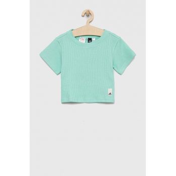 Adidas tricou de bumbac pentru copii culoarea turcoaz