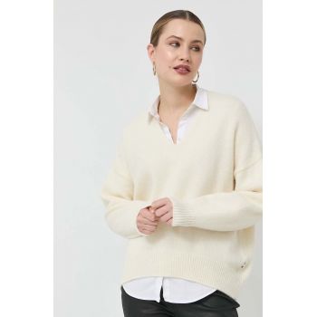 BOSS pulover de lana femei, culoarea alb, călduros de firma original