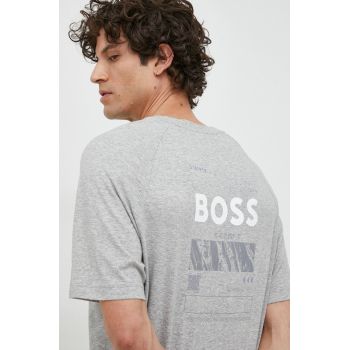 BOSS tricou din bumbac BOSS GREEN culoarea gri, cu imprimeu