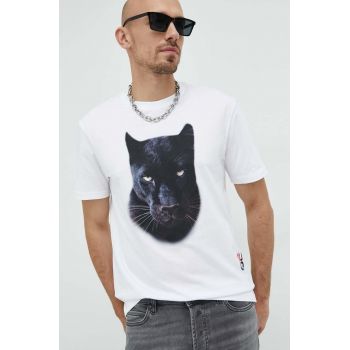 HUGO tricou barbati, culoarea alb, cu imprimeu