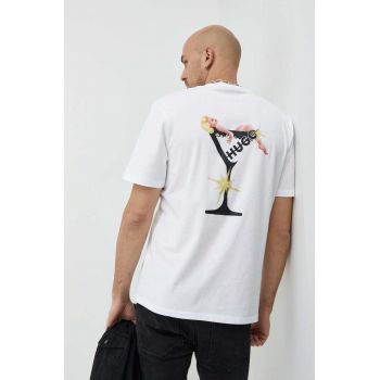 HUGO tricou din bumbac culoarea alb, cu imprimeu