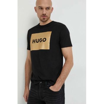 HUGO tricou din bumbac culoarea negru, cu imprimeu