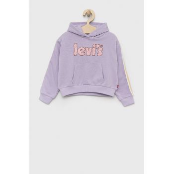 Levi's bluza copii culoarea violet, cu glugă, cu imprimeu