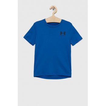 Under Armour tricou copii culoarea albastru marin, neted