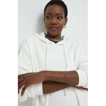 Answear Lab bluza femei, culoarea alb, cu glugă, neted
