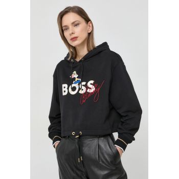 BOSS bluza x Looney Tunes femei, culoarea negru, cu glugă, cu imprimeu