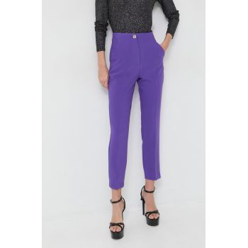 Morgan pantaloni femei, culoarea violet, mulata, high waist
