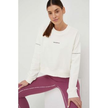 New Balance bluza femei, culoarea bej, cu imprimeu