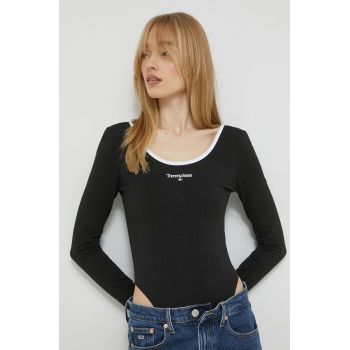 Tommy Jeans body femei, culoarea negru