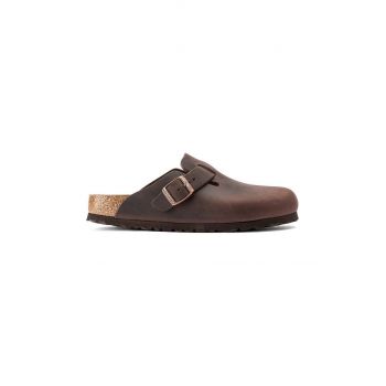 Birkenstock slapi de piele Boston femei, culoarea maro, 860133