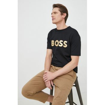 BOSS tricou din bumbac BOSS GREEN culoarea negru, cu imprimeu