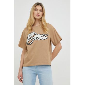 BOSS tricou din bumbac culoarea bej