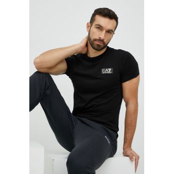 EA7 Emporio Armani tricou din bumbac culoarea negru, cu imprimeu