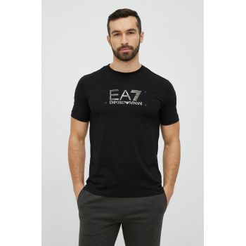 EA7 Emporio Armani tricou din bumbac culoarea negru, cu imprimeu